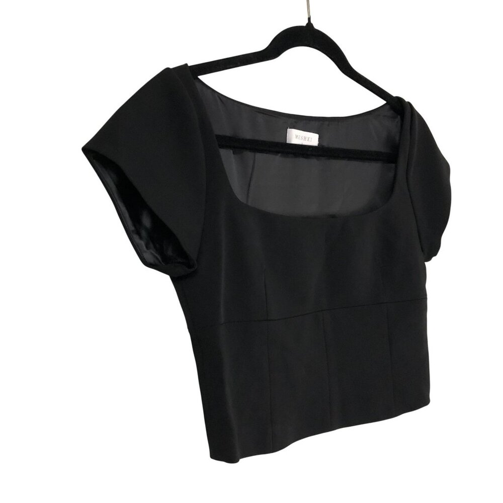 Meshki Crop Top Black Cap Sleeve With Side Zipper Detail Size S Womens - Picture 4 of 10